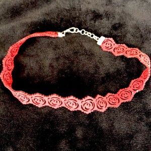 Red leather cutout choker